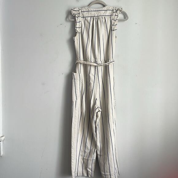 Anthropologie Hedda railroad striped ruffle zip up cropped jumpsuit sz 4 - Picture 9 of 9